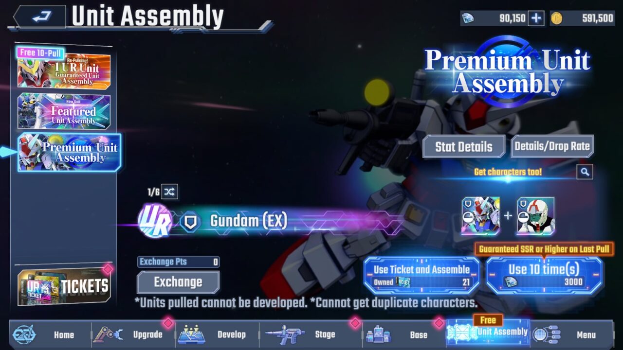 SD Gundam G Generation : Eternal  [ SV -  Global  ] ตัวละคร 5-10 SSR  และต้องมี UR 1-3 ตัว + เพชร  110001  +