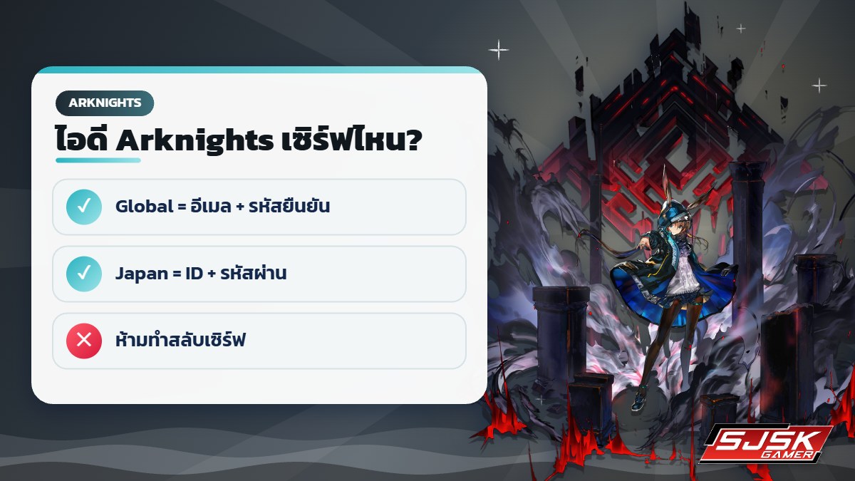 ดูเซิร์ฟไอดี Arknights Global หรือญี่ปุ่น