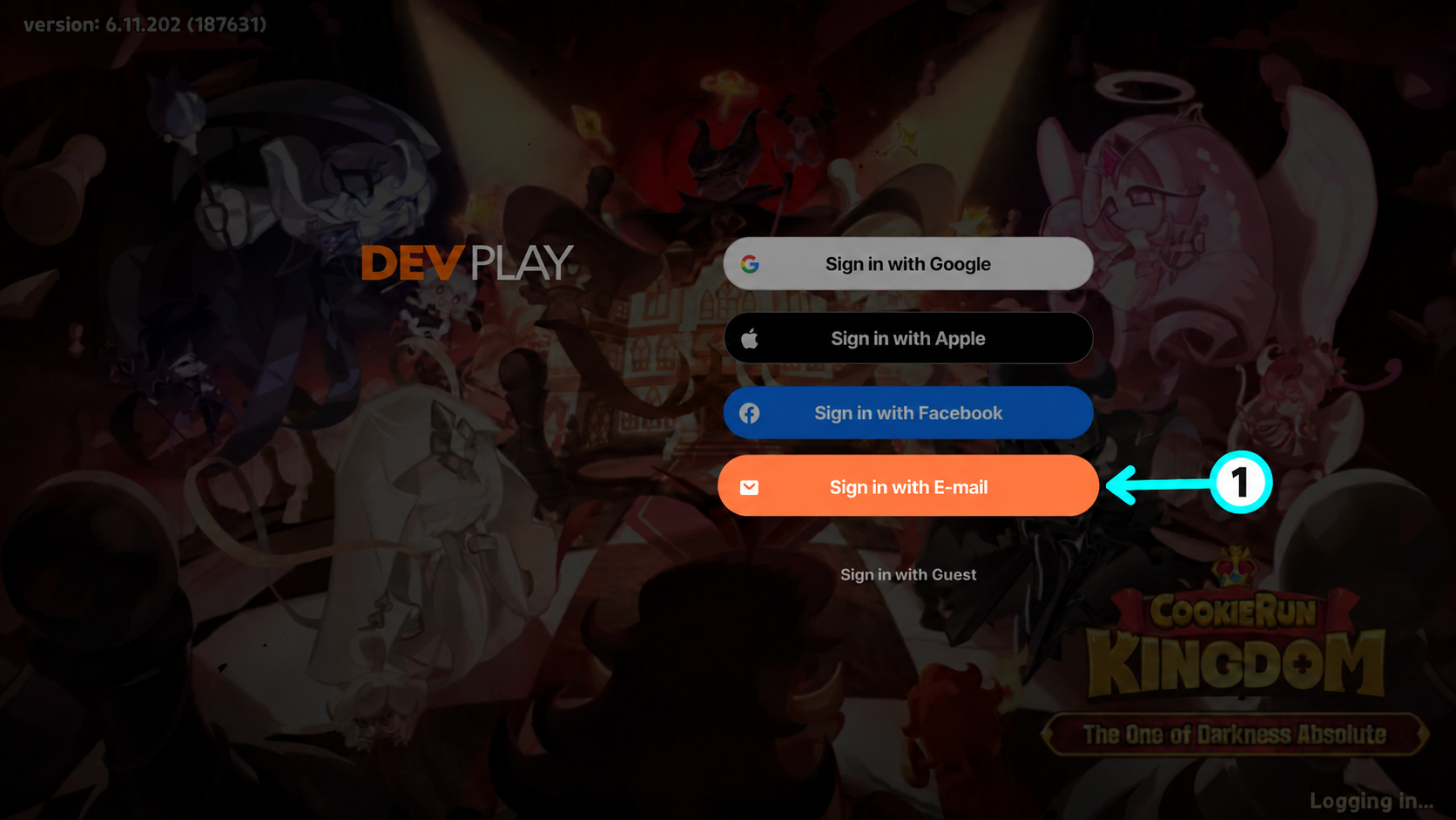 Cookie Run Kingdom ขั้น1 เลือก Sign in with E-mail บนหน้า DevPlay
