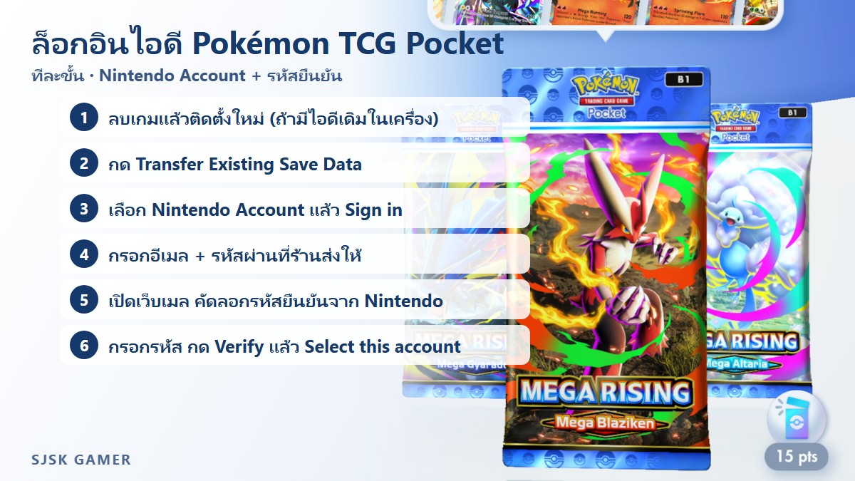 ขั้นตอนล็อกอินไอดี Pokémon TCG Pocket