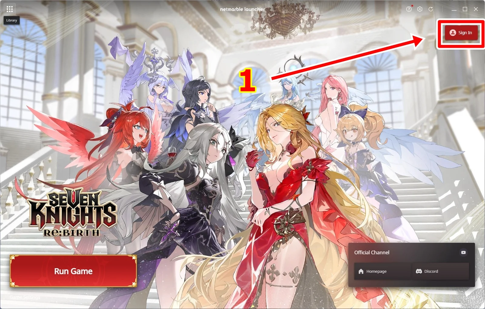 PC: ปุ่ม Sign In มุมขวาบนของ Netmarble Launcher