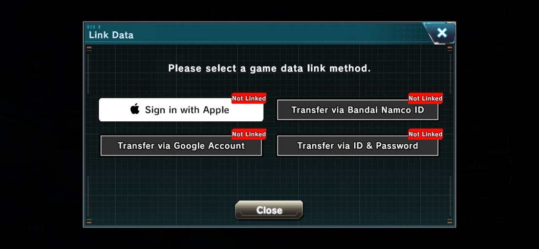 ขั้น 3 Gundam U.C. ENGAGE เลือก Bandai Namco ID, Google หรือ ID และ Password ตามข้อมูลส่งมอบ